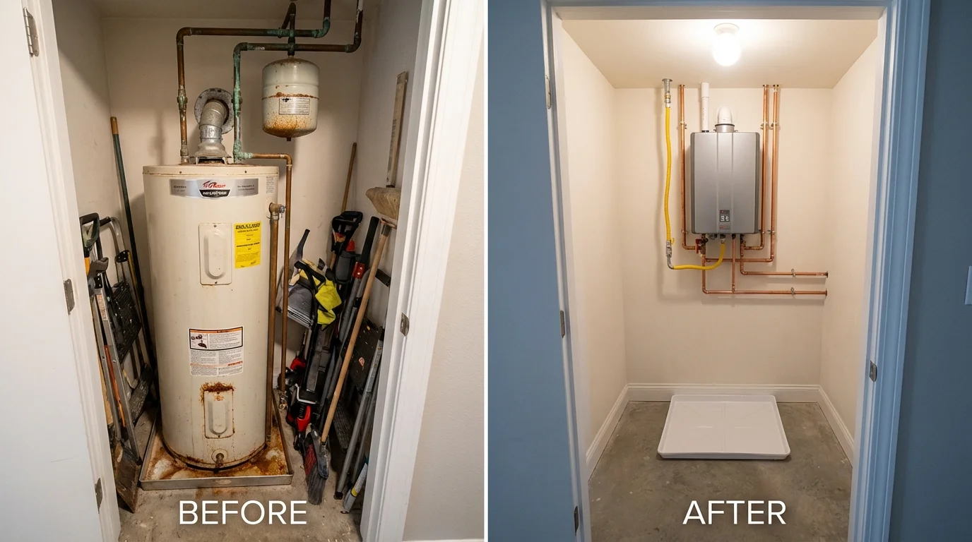 Tank water heater versus wall-mounted tankless unit comparison for Kountze, TX homeowners
