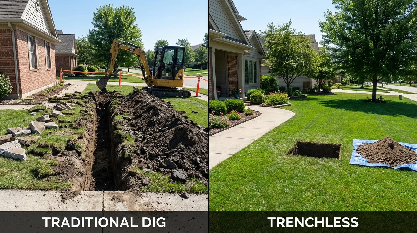Trenchless sewer repair with minimal yard damage versus traditional excavation in Kountze, TX